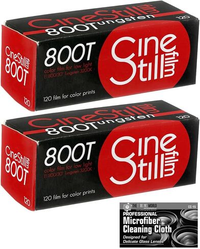 CineStill Film 800Tungsten C-41 Color Negative Film (120 Roll Film) - 2-Pack with Microfiber Cleaning Cloth in Kuwait
