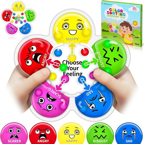 KidSquare Color Sorting Sensory Toys for Kids with Autism, Autistic 5-7 | Travel Gifts for Kids, Social Emotional Learning Activities, Fine Motor Skills, Calming Fidget Toys, Feelings Wheel, Ages 3+ in Kuwait