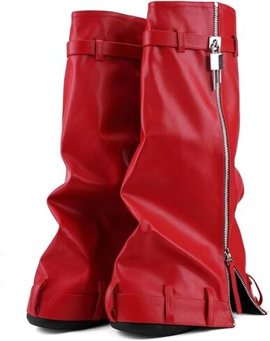 Women's Fold Over Knee High Slouch Platform Wedge Boots, Pull -On | Round Toe, Regular & Wide Widths, Punk & Y2K Style, Concert, Festival, Travel & Everyday Wear in Kuwait