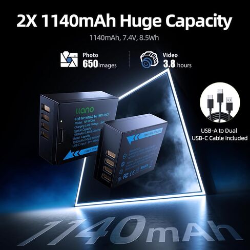 llano NP-W126S Battery 2 Pcs 1140mAh USB C Fast Rechargable Directly | for Fujifilm XT30II X100VI X-M5 XS10 XT3 XT2 XT1 XT30 XT20 XT10 X100V XT200 XT100 X100F XA7 XE3 Xpro Cameras, Full decoding in Kuwait
