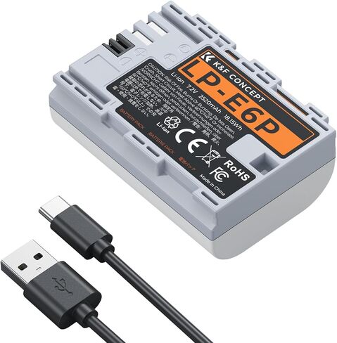 K&F CONCEPT LP-E6P Battery, 2-Pack 2520mAh USB-C R6 Mark III Battery Compatible with Canon EOS R5 Mark II, C50 R6V R6 R7 5D 5DS R 6D 7D 60D 70D 80D 90D Cameras, 2.5h Fast Full Charging, Fully Decoded in Kuwait