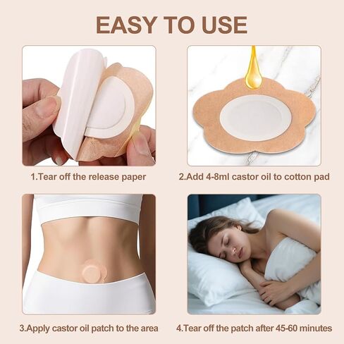 Autdor Castor Oil Patches for Belly Button, 50PCS Castor Oil Pack Wraps Organic Cotton Self-Adhesive Castors Oils Pack Anti Leakage Disposable Pads Portable & Breathable No Wash (Oil Not Included) in Kuwait