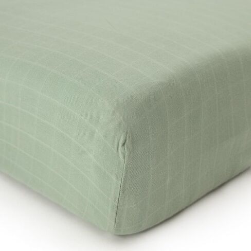 Organic Muslin Fitted Crib Sheet - Organic Crib Sheet for Standard Crib and Toddler Mattresses, Soft and Breathable, Solid Sage Green, Boho Baby, 28"x52" in Kuwait