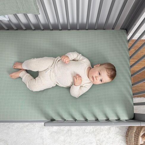 Organic Muslin Fitted Crib Sheet - Organic Crib Sheet for Standard Crib and Toddler Mattresses, Soft and Breathable, Solid Sage Green, Boho Baby, 28"x52" in Kuwait