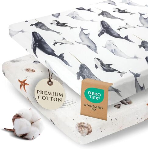 Pobi Baby Pack N Play Sheets for Boys, 2-Pack, Cotton Blend (Wildlife) | Playard Sheet, 2-Pack, Graco 38x26, Cotton, Mini Crib Sheet, Soft, Snug, Safe, Pack n Play, Playpen, Travel, Machine Wash in Kuwait