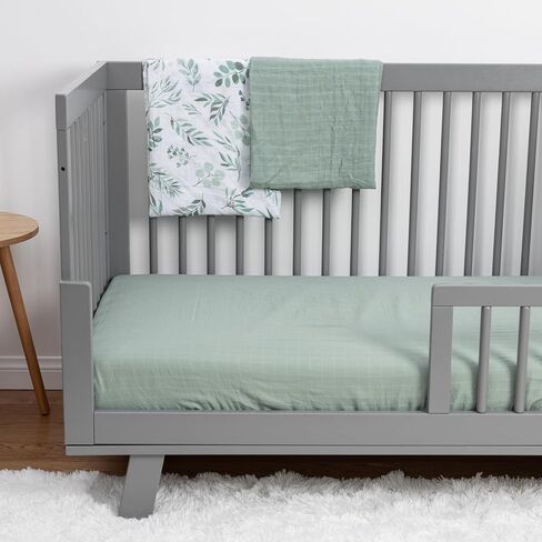 Organic Muslin Fitted Crib Sheet - Organic Crib Sheet for Standard Crib and Toddler Mattresses, Soft and Breathable, Solid Sage Green, Boho Baby, 28"x52" in Kuwait