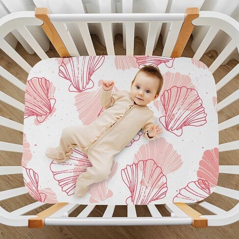 Kigai Coral Seashell Crib Sheets - Stretchy Fitted Crib Sheets for Boys Girls, Unisex Cozy Baby Crib Sheet 28 x 52 x 9 Inches in Kuwait