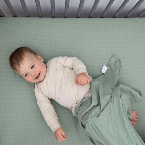 Organic Muslin Fitted Crib Sheet - Organic Crib Sheet for Standard Crib and Toddler Mattresses, Soft and Breathable, Solid Sage Green, Boho Baby, 28"x52" in Kuwait