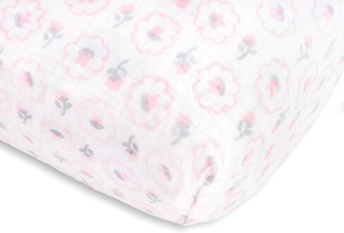 SwaddleDesigns Softest Cotton Muslin Fitted Crib Sheet, Toddler Sheet for Boys & Girls, Fits Standard Crib Mattress (28 x 52 inches), Pastel Pink Posies in Kuwait