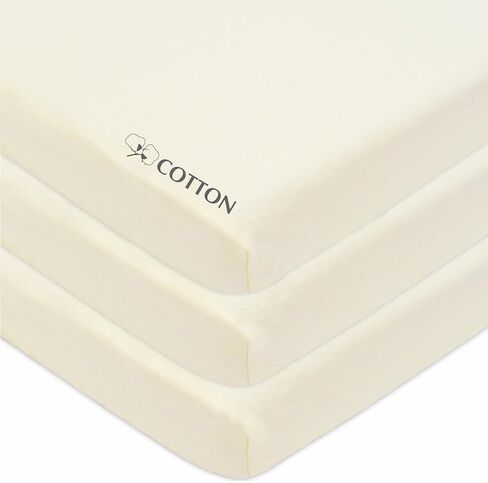 American Baby Company 3 Pack Fitted Mini Crib Sheets 38x24", Cream | 100% Natural Cotton Crib and Toddler Bed Sheets, Soft, Breathable & Hypoallergenic, Gentle on Skin, Neutral for Boys & Girls in Kuwait