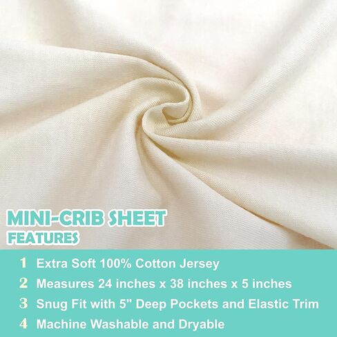 American Baby Company 3 Pack Fitted Mini Crib Sheets 38x24", Cream | 100% Natural Cotton Crib and Toddler Bed Sheets, Soft, Breathable & Hypoallergenic, Gentle on Skin, Neutral for Boys & Girls in Kuwait