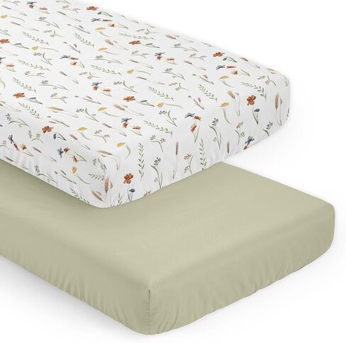 Sweet Jojo Designs Fitted Baby Crib Sheets (Multicolor Boho Floral) for Girls, Infant Nursery, Toddler Room - Standard Size (Sage, Flower Garden, Bohemian, Farmhouse, Wildflower, Vintage, Shabby Chic) in Kuwait