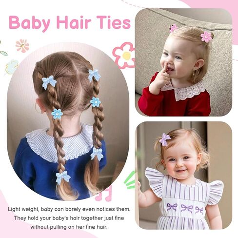 OAOLEER 48PCS Baby Hair Ties, Toddler Hair Ties No Damage with Flower, Soft Elastic Ponytail Holders Hair Accessories for Thick Hair Infants Baby Toddlers Little Girls, 1 Inch (Vivid) in Kuwait