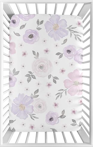 Sweet Jojo Designs 2-Piece Baby Crib Sheets Set (Purple/Grey Boho Floral) for Girls, Infant Nursery, Toddler Room - Standard Size (Lavender, Bohemian Flower, Rose, Farmhouse, Garden, Shabby Chic Pink) in Kuwait