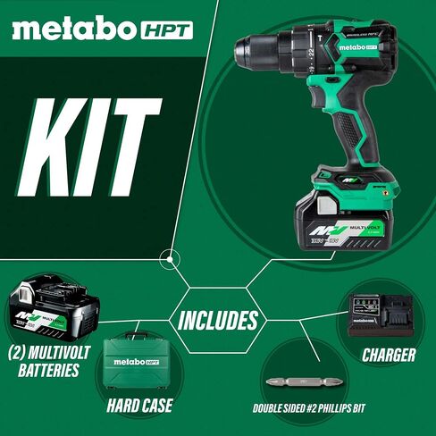 Metabo HPT 36V MultiVolt™ Cordless Brushless 1/2" Hammer Drill Kit, Power Drill Kit with Lithium-Ion Metabo Batteries , Case and Charger, Compact Lightweight Power Tool, DV36DC in Kuwait