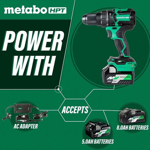 Metabo HPT 36V MultiVolt™ Cordless Brushless 1/2" Hammer Drill Kit, Power Drill Kit with Lithium-Ion Metabo Batteries , Case and Charger, Compact Lightweight Power Tool, DV36DC in Kuwait