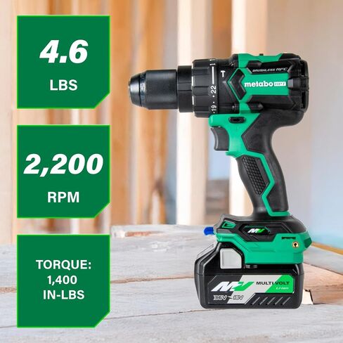 Metabo HPT 36V MultiVolt™ Cordless Brushless 1/2" Hammer Drill Kit, Power Drill Kit with Lithium-Ion Metabo Batteries , Case and Charger, Compact Lightweight Power Tool, DV36DC in Kuwait