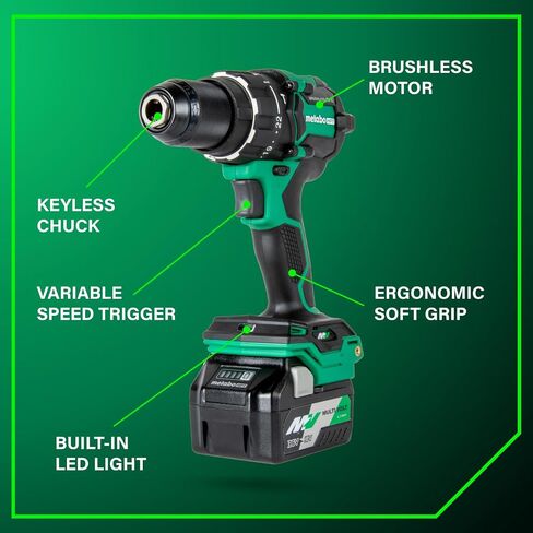 Metabo HPT 36V MultiVolt™ Cordless Brushless 1/2" Hammer Drill Kit, Power Drill Kit with Lithium-Ion Metabo Batteries , Case and Charger, Compact Lightweight Power Tool, DV36DC in Kuwait