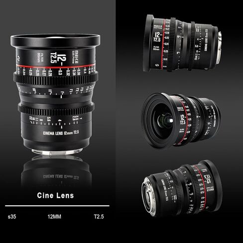 Meike 12mm T2.5 Cinema Lens - Compatible with Canon EF Mount & Cinecamcorders EOS C100, C200, C300, Zcam E2-S6 6K in Kuwait