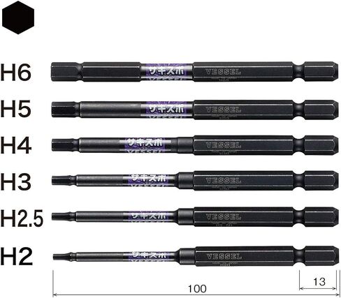 Vessel SS16H-6PSA Hex Screwdriver Bit Set, Set of 6 (Holder Included) in Kuwait