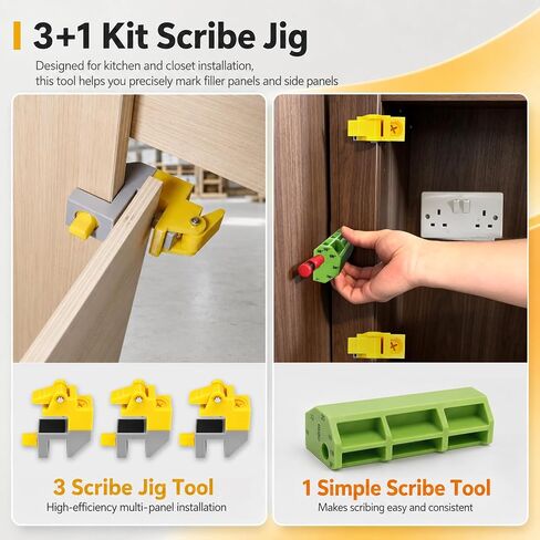 Scribe Jig Tool Kit, with 3 Simple Scribe Tool and 1 Pencil Scribe Block | Adjustable, for 15–30mm Filler and 14–20mm Carcass, Improve Efficiency and Ease of Use in Kuwait
