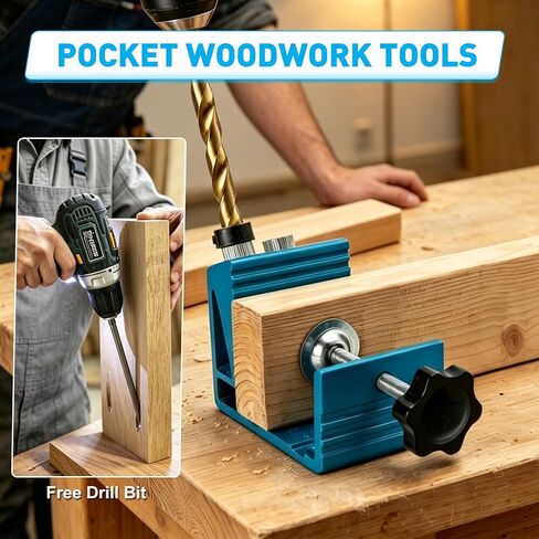 Pocket Hole Jig Kit with Drill Guide Joint 15 Degree Woodworking Inclined Hole Angle Tool Dowel Drill Pocket Joinery Screw Set Kit Adjustable Drill Jig Guides Joint Carpentry Locator Woodworking Tool in Kuwait
