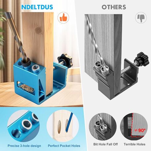 Pocket Hole Jig Kit with Drill Guide Joint 15 Degree Woodworking Inclined Hole Angle Tool Dowel Drill Pocket Joinery Screw Set Kit Adjustable Drill Jig Guides Joint Carpentry Locator Woodworking Tool in Kuwait