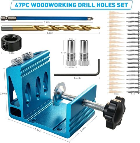 Pocket Hole Jig Kit with Drill Guide Joint 15 Degree Woodworking Inclined Hole Angle Tool Dowel Drill Pocket Joinery Screw Set Kit Adjustable Drill Jig Guides Joint Carpentry Locator Woodworking Tool in Kuwait