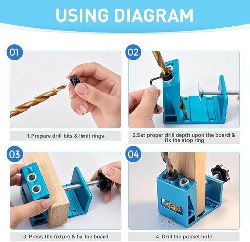Pocket Hole Jig Kit with Drill Guide Joint 15 Degree Woodworking Inclined Hole Angle Tool Dowel Drill Pocket Joinery Screw Set Kit Adjustable Drill Jig Guides Joint Carpentry Locator Woodworking Tool in Kuwait