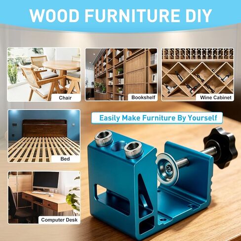 Pocket Hole Jig Kit with Drill Guide Joint 15 Degree Woodworking Inclined Hole Angle Tool Dowel Drill Pocket Joinery Screw Set Kit Adjustable Drill Jig Guides Joint Carpentry Locator Woodworking Tool in Kuwait
