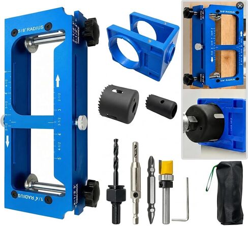 ALL-IN-ONE Door Hinge Jig & Lock Installation Kit with 2 Slider Locking Tools, Aluminum Alloy Router Template for Hinge Mortising from 2.5" to 5" and Types of Square Radius, Knob Deadbolt Drilling Kit in Kuwait