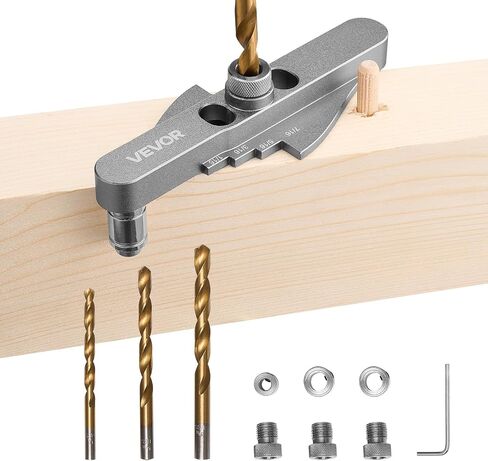 VEVOR Doweling Jig Kit, Self Centering Dowel Drill Jig for Straight Holes, Aluminum Alloy Woodworking Tools with 6 Drill Guide Bushings, Adjustable Width, for Wood Working, Drilling and Marking in Kuwait