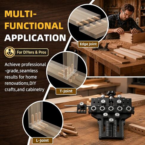Bisenkud 5-Hole Alloy Steel Dowel Jig for Cabinet and Furniture Alignment | Repeatable Drilling, Fewer Repositioning Steps, for Long Boards, Face Frames and Tabletop Glue-Ups in Kuwait