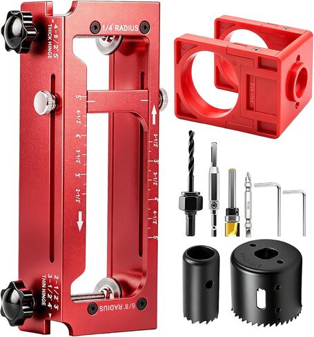 Door Hinge Jig & Lock Installation Kit, Aluminum Alloy Hinge Template Jig | Mortise Fits 2.5"–5" Hinge, 1/4" Radius, 5/8" Radius, Square, Door Hole Drilling Kit for Knob and Deadbolt, Not for Door Jamb in Kuwait