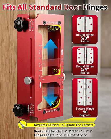Door Hinge Jig & Lock Installation Kit, Aluminum Alloy Hinge Template Jig | Mortise Fits 2.5"–5" Hinge, 1/4" Radius, 5/8" Radius, Square, Door Hole Drilling Kit for Knob and Deadbolt, Not for Door Jamb in Kuwait