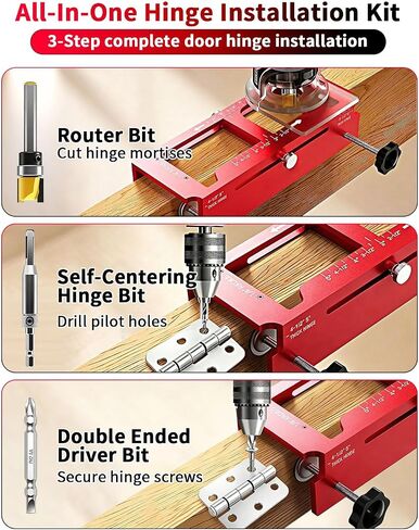 Door Hinge Jig & Lock Installation Kit, Aluminum Alloy Hinge Template Jig | Mortise Fits 2.5"–5" Hinge, 1/4" Radius, 5/8" Radius, Square, Door Hole Drilling Kit for Knob and Deadbolt, Not for Door Jamb in Kuwait
