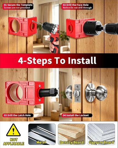 Door Hinge Jig & Lock Installation Kit, Aluminum Alloy Hinge Template Jig | Mortise Fits 2.5"–5" Hinge, 1/4" Radius, 5/8" Radius, Square, Door Hole Drilling Kit for Knob and Deadbolt, Not for Door Jamb in Kuwait
