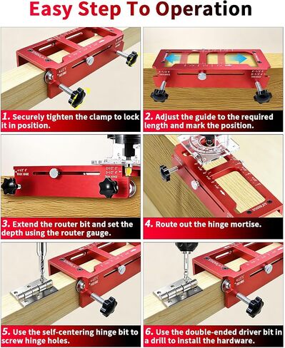 Door Hinge Jig & Lock Installation Kit, Aluminum Alloy Hinge Template Jig | Mortise Fits 2.5"–5" Hinge, 1/4" Radius, 5/8" Radius, Square, Door Hole Drilling Kit for Knob and Deadbolt, Not for Door Jamb in Kuwait