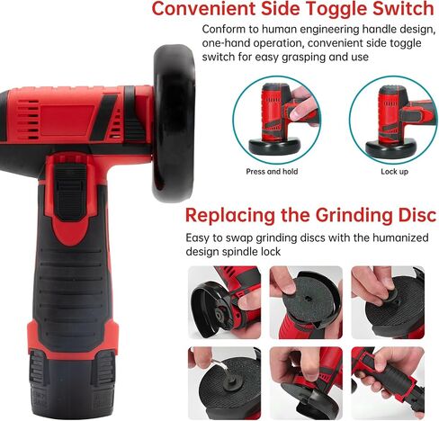 Housiwill Mini Angle Grinder Tool, 19500RPM Cordless Angle Grinder, Cordless Electric Power Angle Grinder Tool with 2pcs Batteries, 76mm Grinder Handheld Cutter for Metal Wood Grinding and Cutting in Kuwait