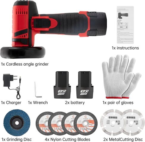 Housiwill Mini Angle Grinder Tool, 19500RPM Cordless Angle Grinder, Cordless Electric Power Angle Grinder Tool with 2pcs Batteries, 76mm Grinder Handheld Cutter for Metal Wood Grinding and Cutting in Kuwait