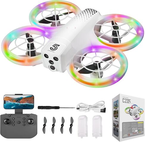 Mini Drone for Kids and Beginners With Cool LED Light - Drone with Camera 1080HD, 3D Flip, Altitude-Hold, Headless Mode, 3 Speed Modes, Easy to fly Kids Gifts Toys With 2 Batteries for Boys and Girls(White) in Kuwait