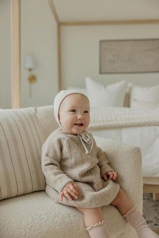 Copper Pearl Sweater Dress: Super-Soft and Stretchy Baby Knit Sweater Dress with Heart Detail - Stylish Baby Clothes Cable Knit Baby Dress - Oatmeal, 12-18m in Kuwait