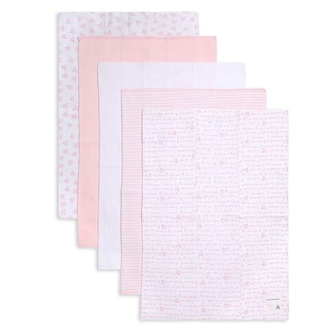 Burts Bees Baby Infant Burp Cloths, 100% Organic Cotton Extra Absorbent Soft Fabric Drool Cloths, 5-Pack Newborn Must-Have Essential Large Burping Cloths, One Size 17 x 11.75 Inches in Kuwait