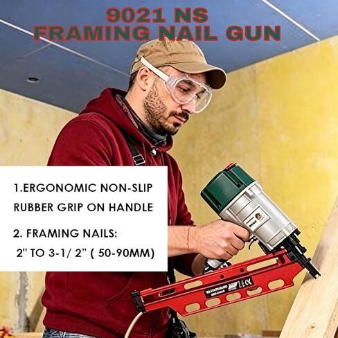 Framing Nailer, Mexican Style 9021NS Framing Nail Gun, 21 Degree 3-1/2" with Depth Adjustment Professional Air Nail Gun in Kuwait