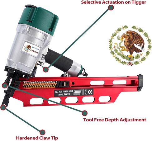Framing Nailer, Mexican Style 9021NS Framing Nail Gun, 21 Degree 3-1/2" with Depth Adjustment Professional Air Nail Gun in Kuwait