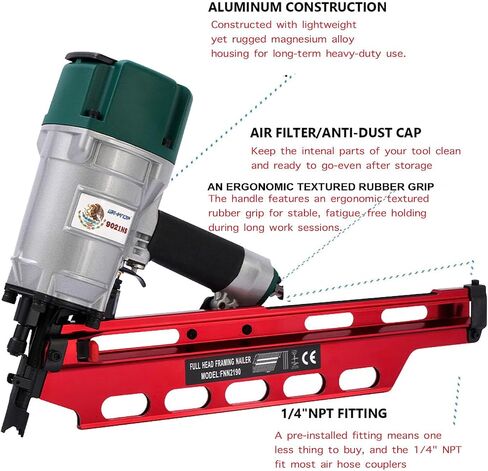 Framing Nailer, Mexican Style 9021NS Framing Nail Gun, 21 Degree 3-1/2" with Depth Adjustment Professional Air Nail Gun in Kuwait