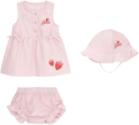 GUESS Baby Girls' Sleeveless Dress With Matching Diaper Cover and Matching Hat in Kuwait