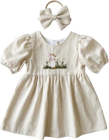 Baby Girl Dress, Hand Embroidered Goose Linen Dress 12-18 Months, One Silly Goose Birthday Outfit Girl, Cream Cottage Core in Kuwait
