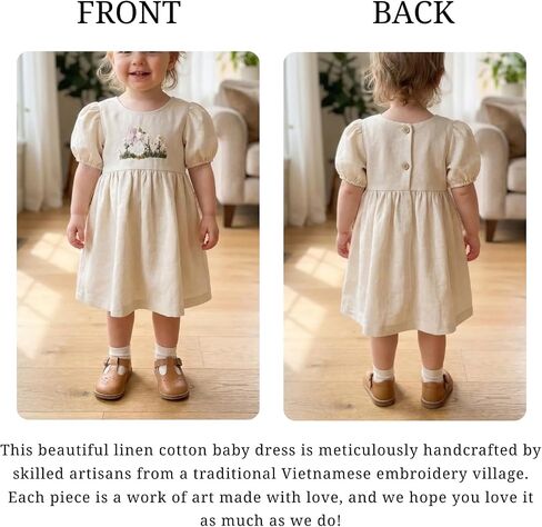 Baby Girl Dress, Hand Embroidered Goose Linen Dress 12-18 Months, One Silly Goose Birthday Outfit Girl, Cream Cottage Core in Kuwait