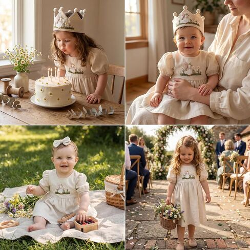Baby Girl Dress, Hand Embroidered Goose Linen Dress 12-18 Months, One Silly Goose Birthday Outfit Girl, Cream Cottage Core in Kuwait